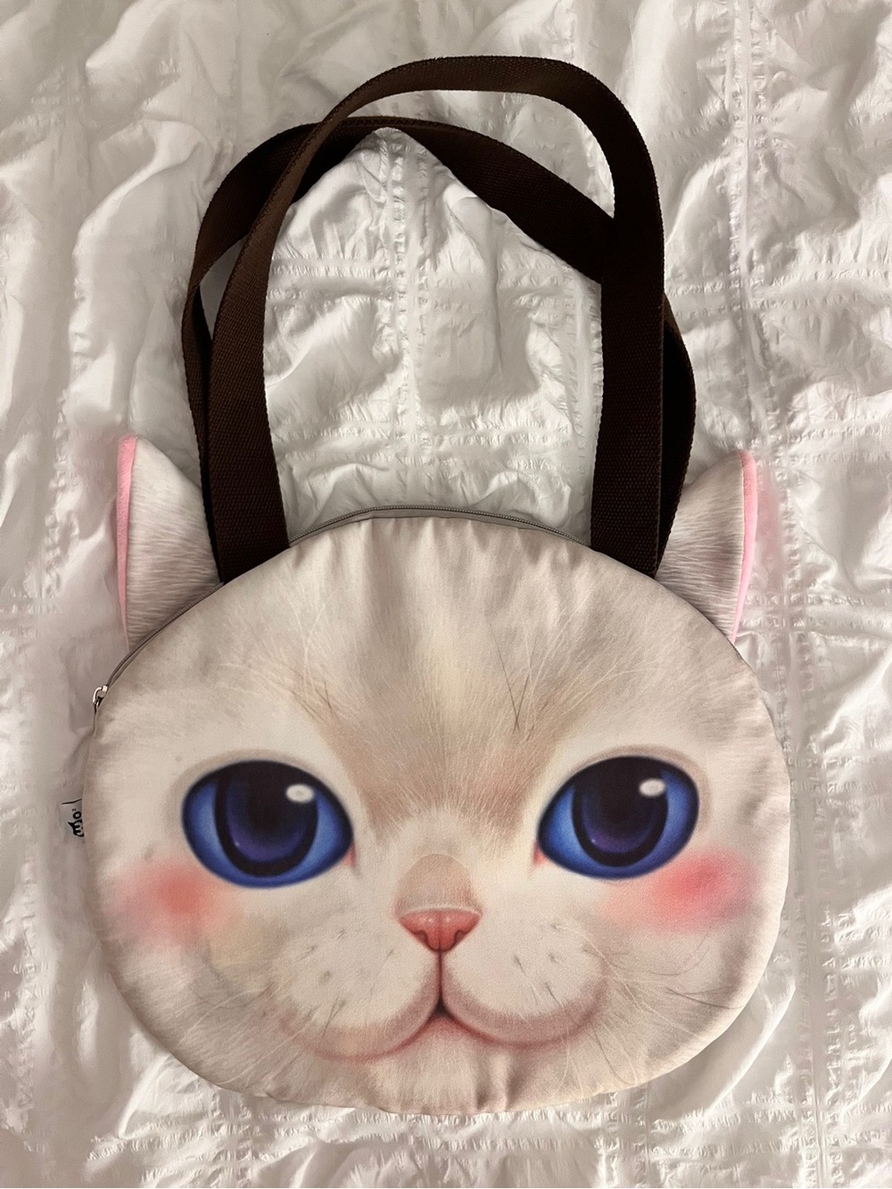 Cute Cat Face Tote Bag in Cream and Pink